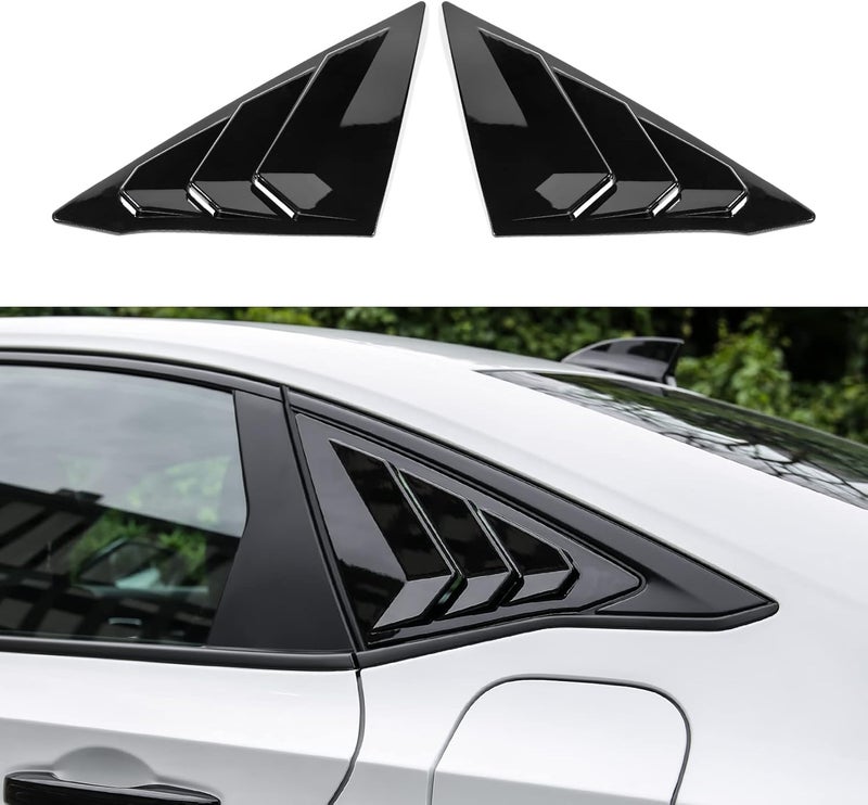 Thenice for 11th Gen Civic Rear Side Window Louvers Racing Style Triangular Window Glass Blinds for Honda Civic Sedan 2022 2023 2024 2025 2026 -Piano Black - Image 1